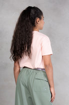 pink tshirt grey lower